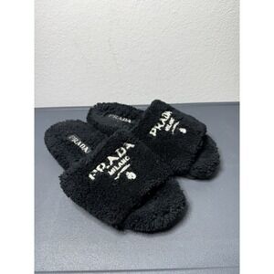 Prada Terry Cloth Black Slide Sandal Rubber Flip Flop Flat 38 US 8 Slippers